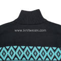 Men's Knitted Fleece Lined Zip Up Jacquard Cardigan